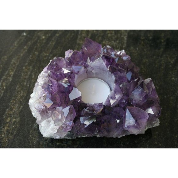 NATURAL AMETHYST TEA LIGHT CANDLE HOLDER - Picture 7 of 10